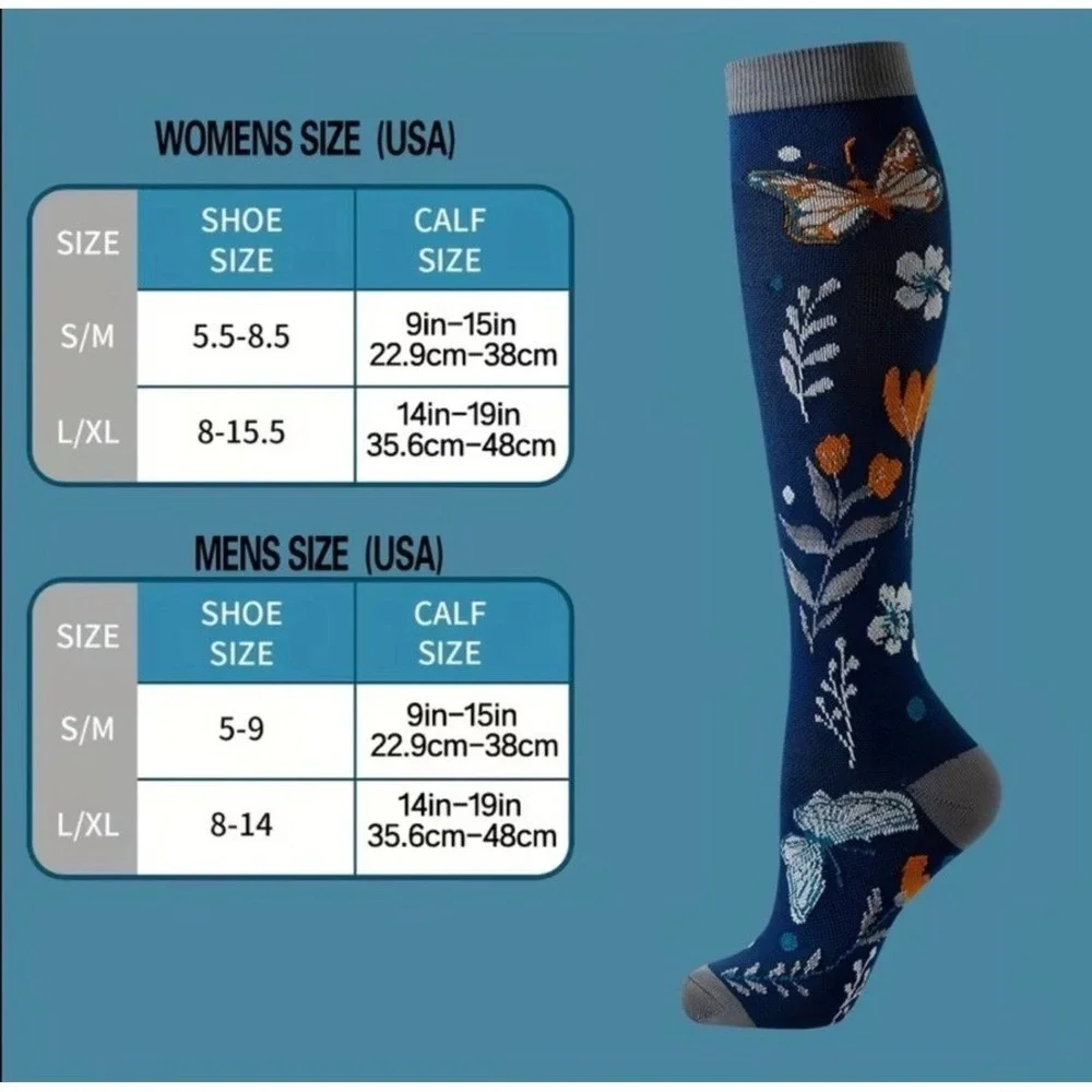 Unisex 20-30 mmHg Compression Socks L/XL Medical‎ Butterflies Gardencore 2 Pairs